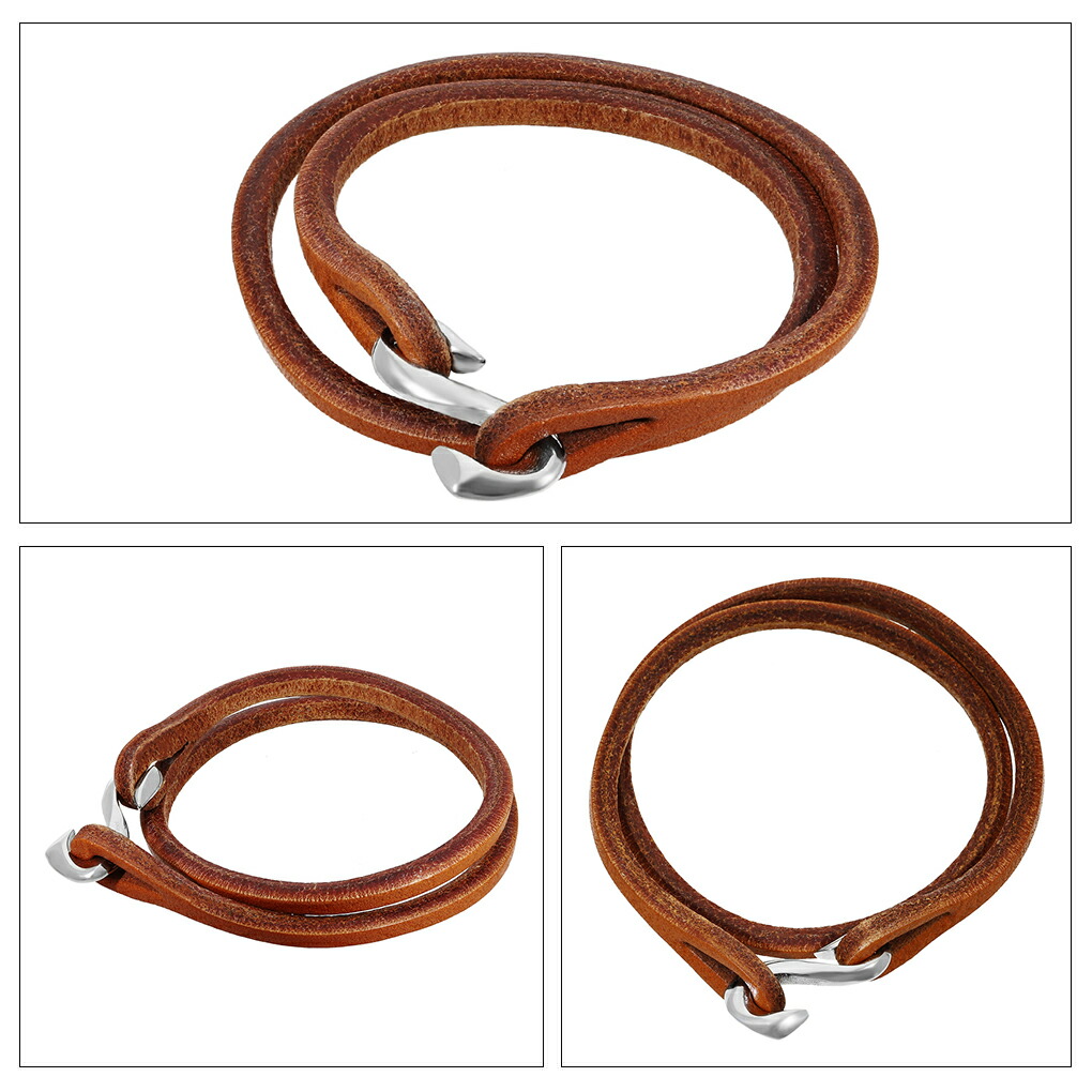 DROPS S字 フック 2重 巻き レザー ブレスレット 革ブレスレット 革