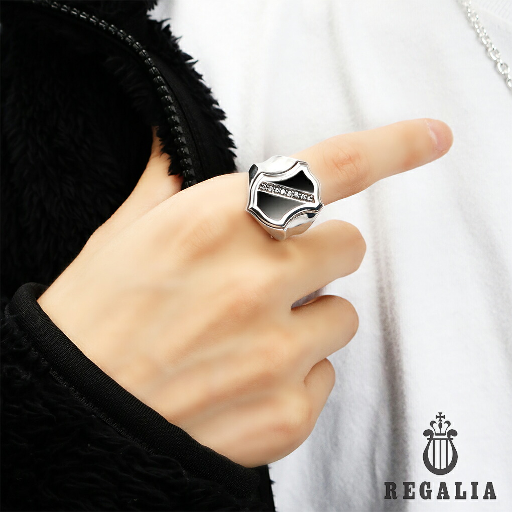 REGALIA エンブレム ジルコニア シルバー リング 指輪 15〜25号 メンズリング 印台リング スタンプリング 紋章 ブラック 黒 メンズ 男性 彼氏 夫 旦那 |  | 02