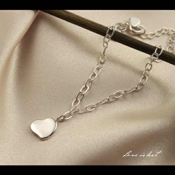 チェーンブレスレット レディース ハート 平あずき シルバー 15-18cm