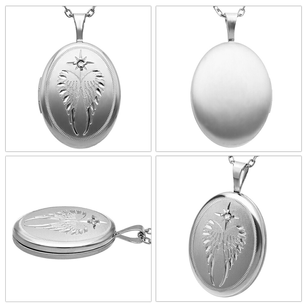 天使の羽根 ダイヤモンド ロケット ネックレス ペンダント 刻印