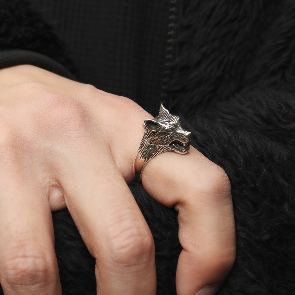 ウルフヘッドリング y2k archive 狼モチーフ シルバー調 約16号 リング 指輪 オオカミ 狼 リアル ウルフヘッド シルバー 925 メンズ