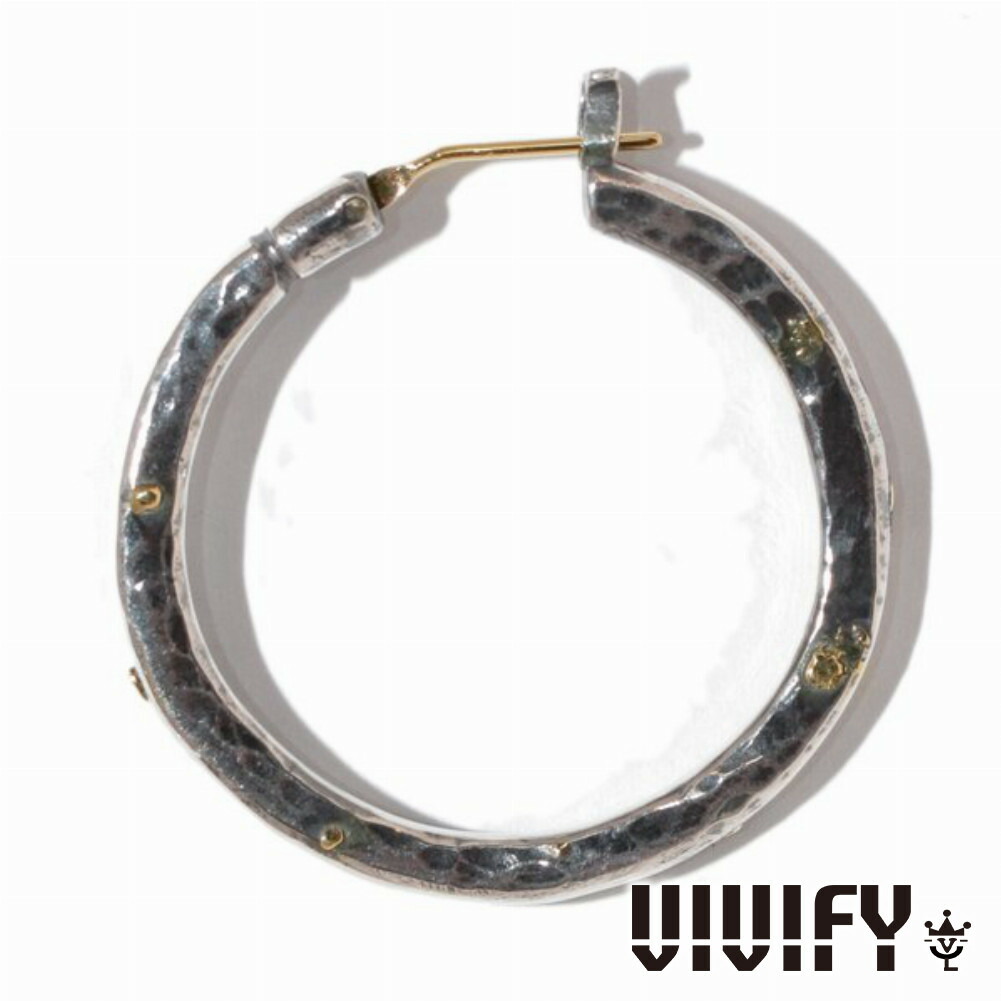 VIVIFY ビビファイ アクセサリー フープピアス シルバー K18ゴールドポスト 槌目 Hoop Pierce XL 3mm body w Gold 1P 片耳用