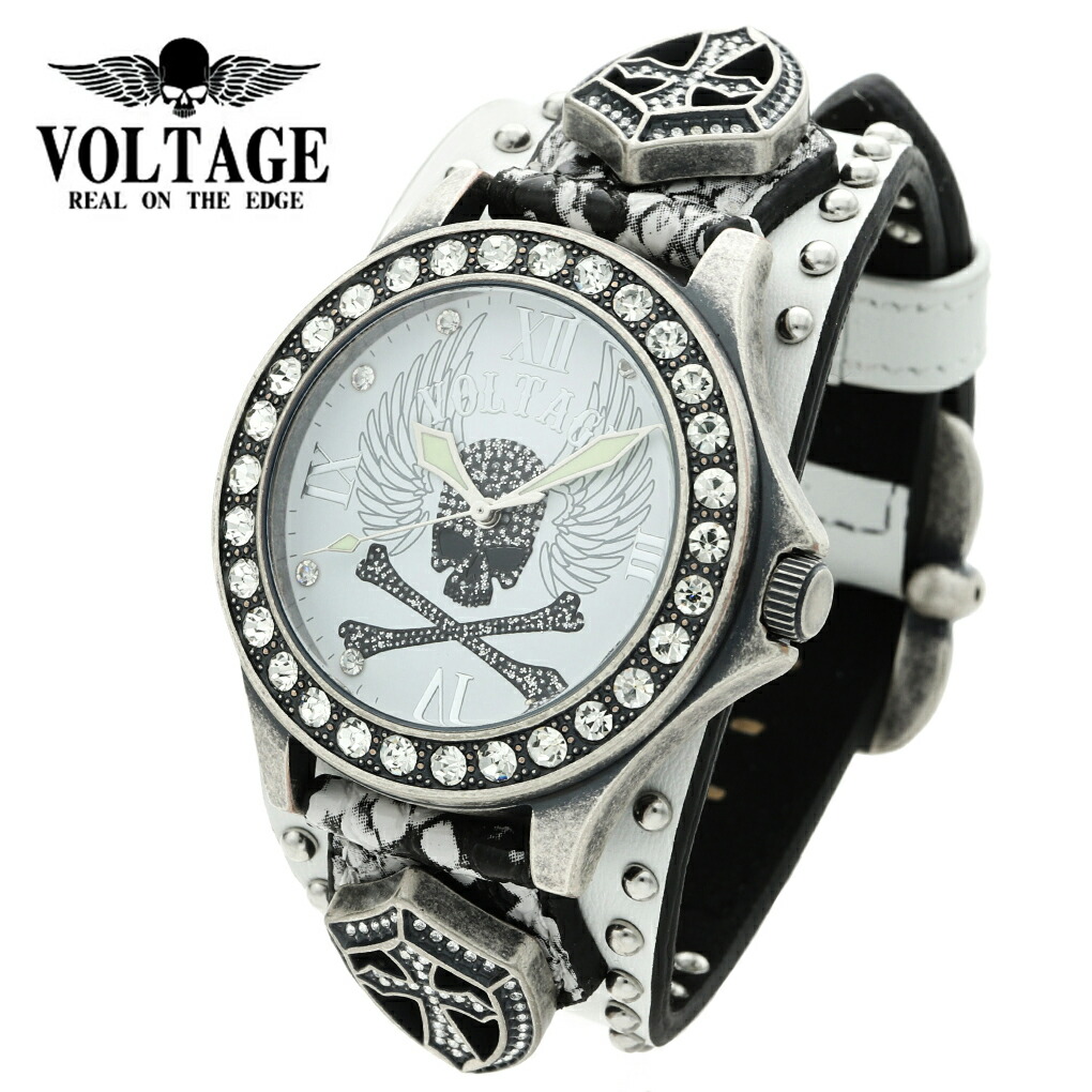 VOLTAGE 時計 WING SKULL LEATHER ホワイト 腕時計 ウォッチ 白