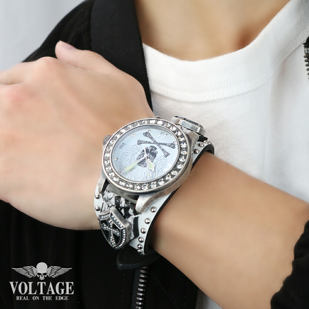 VOLTAGE 時計 WING SKULL LEATHER ホワイト 腕時計 ウォッチ 白