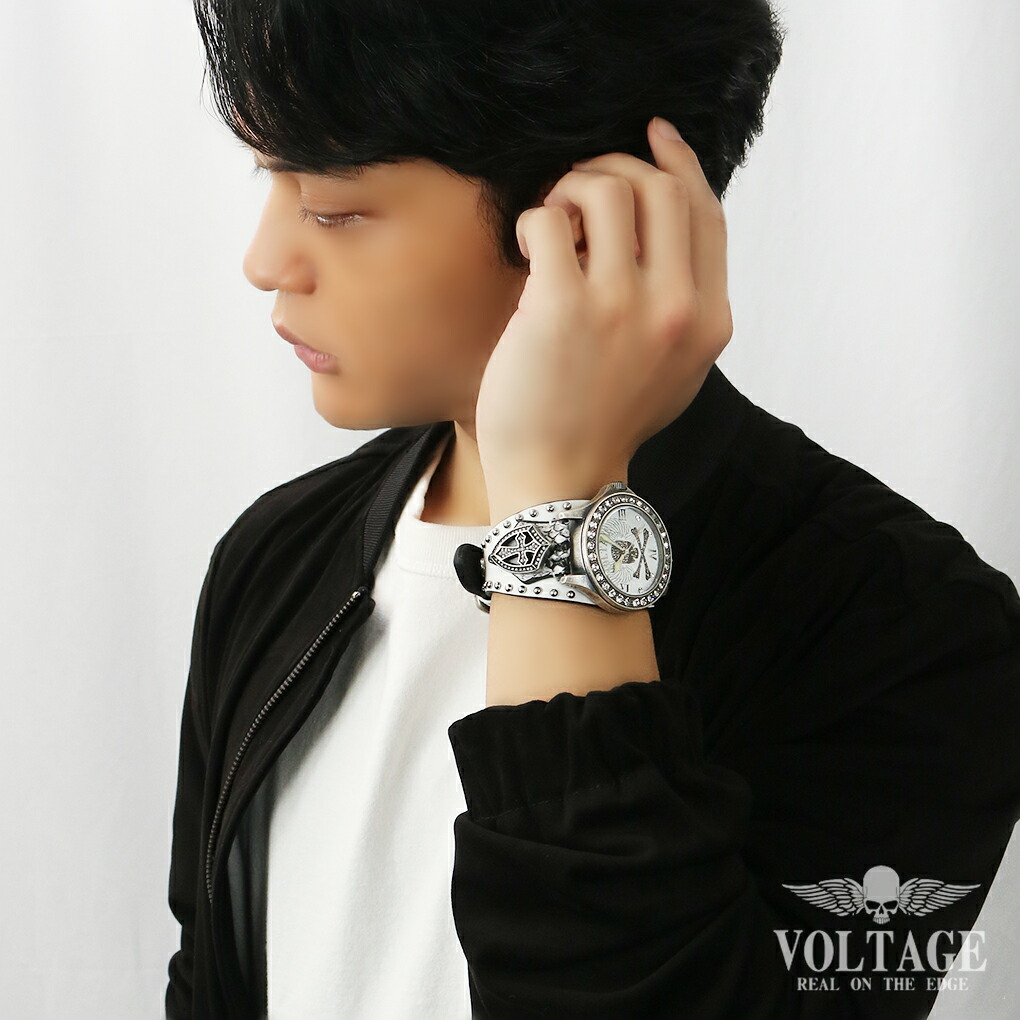 VOLTAGE 時計 WING SKULL LEATHER ホワイト 腕時計 ウォッチ 白