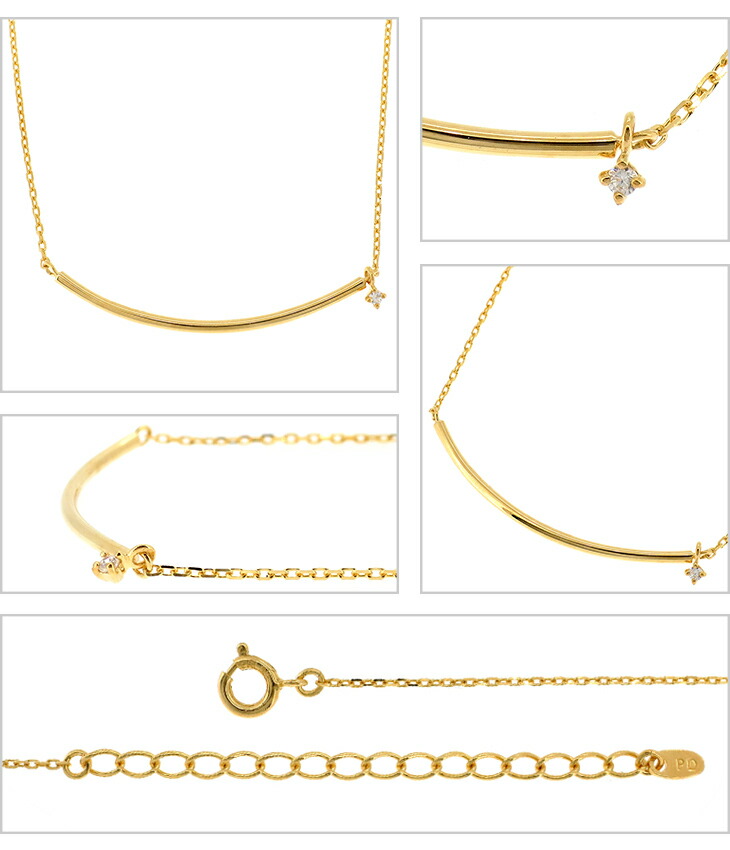 ピンキー&ダイアン ゴールドカラー バーネックレス シルバー925 ネックレス ライン カーブ 曲線 U字 星 スター 一粒石 金色 シンプル