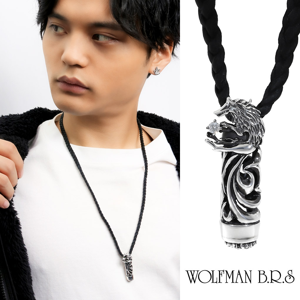 WOLFMAN B.R.S シルバー ダイヤ パルメット ネックレス 40cm WOLFMAN B.R.S（ウルフマンBRS） ウルフマン BRS パルメットローラーw