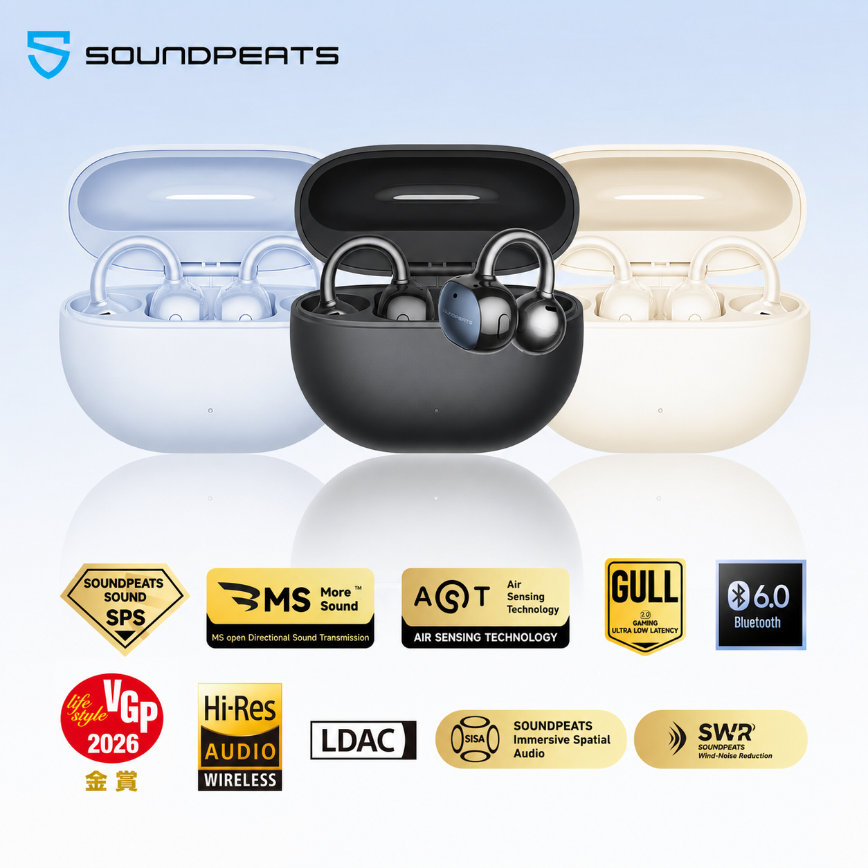 SOUNDPEATS（サウンドピーツ） ワイヤレスイヤホン オープンイヤー 