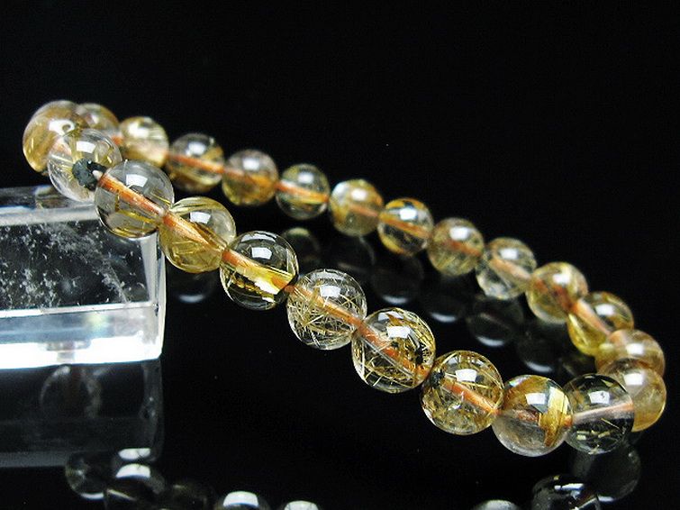 ゴールドタイチンルチル ブレスレット 8mm t6-5843の説明 - 通販