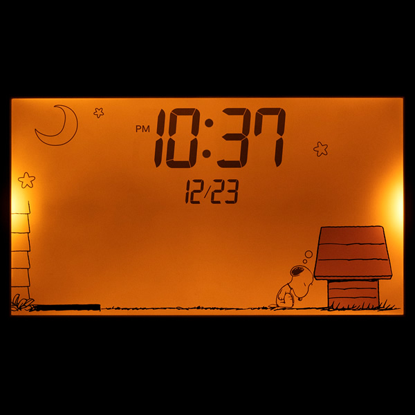 置き時計 目覚まし時計 スヌーピー おもしろ アクション デジタル時計 カレンダー 付き 白 リズム RHYTHM｜gion｜03