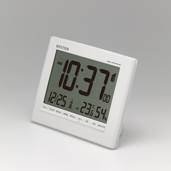 置き時計 目覚まし時計 電波時計 デジタル 温度 湿度 カレンダー ホワイト リズム RHYTHM｜gion｜03