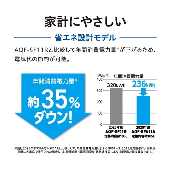 AQUA（アクア） 冷凍庫 105L 右開き 前開き 超スリム幅36cm スリム