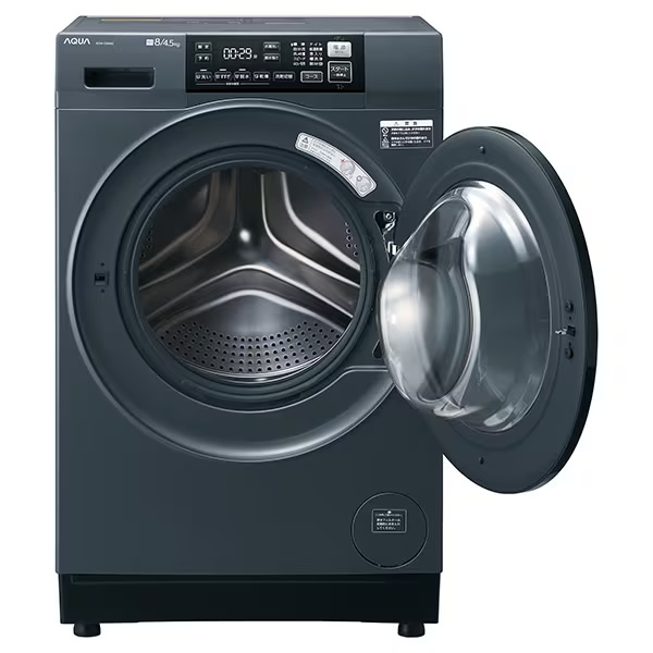 [予約 約1-2週間以降]ドラム式洗濯乾燥機 【標準設置費込】 AQUA アクア まっ直ぐドラム 洗濯8kg/乾燥4.5kg 右開き サファイアブラック AQW-D8A-R-Kの画像