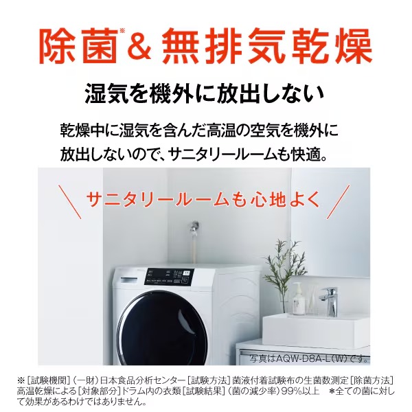 [予約 約1-2週間以降]ドラム式洗濯乾燥機 【標準設置費込】 AQUA アクア まっ直ぐドラム 洗濯8kg/乾燥4.5kg 右開き サファイアブラック AQW-D8A-R-Kの画像