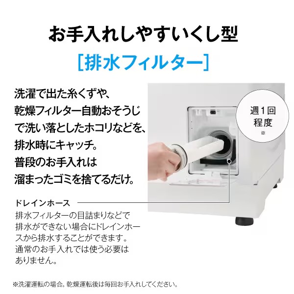 [予約 約1週間以降]ドラム式洗濯乾燥機 【標準設置費込】 AQUA アクア まっ直ぐドラム 洗濯10kg/乾燥5kg 左開き ホワイト AQW-DMS10A-L-Wの画像