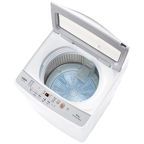 洗濯機 【京都は標準設置込み】全自動洗濯機 AQUA アクア 洗濯・脱水 5kg ホワイト 槽洗浄 ステンレス槽 AQW-S5P-W