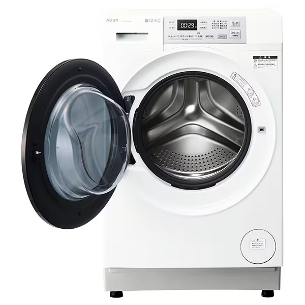[予約 約1-2週間以降]ドラム式洗濯乾燥機 【標準設置費込】 AQUA アクア まっ直ぐドラム 洗濯12kg/乾燥6kg 左開き ホワイト AQW-SD12A-L-Wの画像