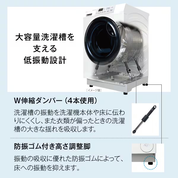 [予約 約1-2週間以降]ドラム式洗濯乾燥機 【標準設置費込】 AQUA アクア まっ直ぐドラム 洗濯8kg/乾燥4kg 左開き ホワイト AQW-SD8A-L-Wの画像
