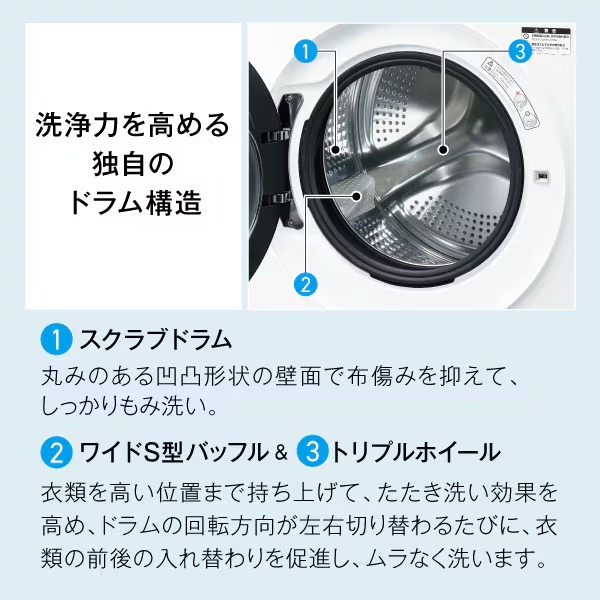 [予約 約1-2週間以降]ドラム式洗濯乾燥機 【標準設置費込】 AQUA アクア まっ直ぐドラム 洗濯8kg/乾燥4kg 左開き ホワイト AQW-SD8A-L-Wの画像