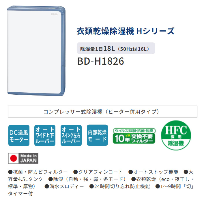 CORONA（コロナ） 衣類乾燥除湿機 Hシリーズ コンプレッサー式