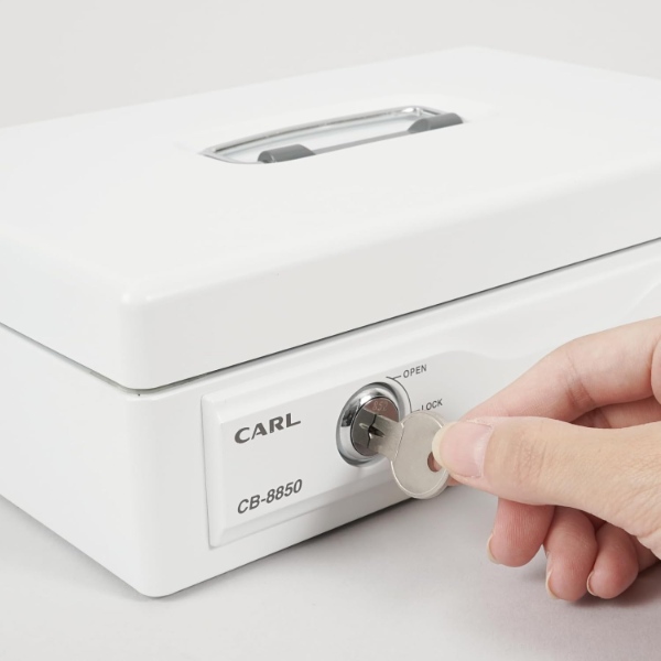 ホワイト金属製レジキャッシュボックス 簡易レジ そとレジ 金庫 カール事務器 CARL キャッシュボックス