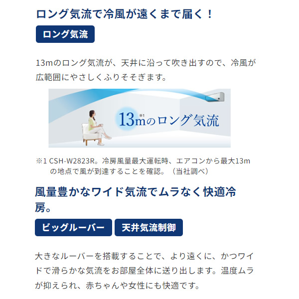 エアコン 標準工事費込 6畳 コロナ ルームエアコン ReLaLa リララ Wシリーズ 単相100V ホワイト CSH-W2224R-W｜gion｜04