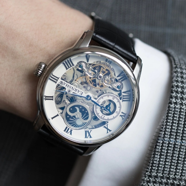 EARNSHAW アーンショウ メンズ腕時計 ES-8006-01 LONGITUDE CLASSIC WHITE 自動巻き スケルトン 革ベルト  44mm 国内正規品