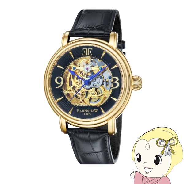 Yahoo! Yahoo!ショッピング(ヤフー ショッピング)EARNSHAW アーンショウ メンズ腕時計 ES-8011-03 LONGCASE LAUREL GOLD 自動巻き スケルトン 革ベルト ビッグフェイス 48mm 国内正規品