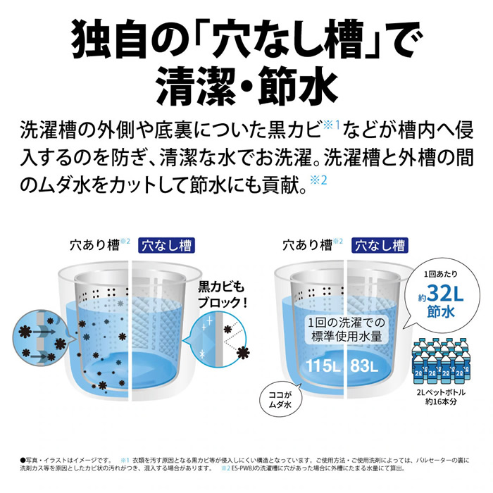 送料無料＊美品＊大容量８キロ＊シャープ 2016年製 乾燥機能付き＊長期保証有＊ SHARP 洗濯機【設置込】シャープ タテ型洗濯乾燥機 穴なし槽 ES
