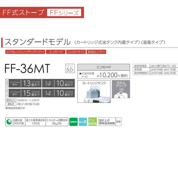 予約]トヨトミ FF式ストーブ FF-36MT(W) 温風タイプ カートリッジ式 5.0L 石油ストーブ :FF-36MT-W:ぎおん - 通販 -  Yahoo!ショッピング