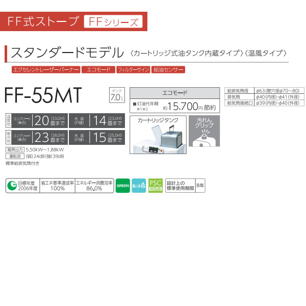 予約]トヨトミ FF式ストーブ FF-55MT(W) 温風タイプ カートリッジ式 7.0L 石油ストーブ :FF-55MT-W:ぎおん - 通販 -  Yahoo!ショッピング