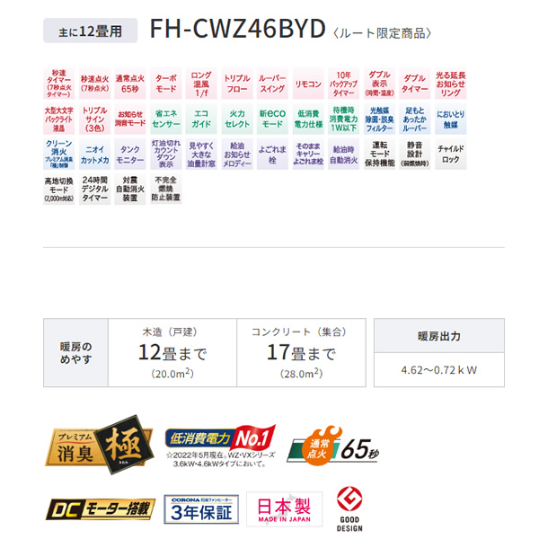 石油ファンヒーター コロナ FH-CWZ46BYD-KG WZシリーズ 木造12畳