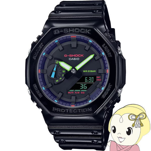 G-SHOCK CASIO カシオ Gショック Virtual Rainbow Gamer's RGB 八角形 光沢 ブラック メンズ腕時計 GA-2100RGB-1AJF アナデジ 国内モデル