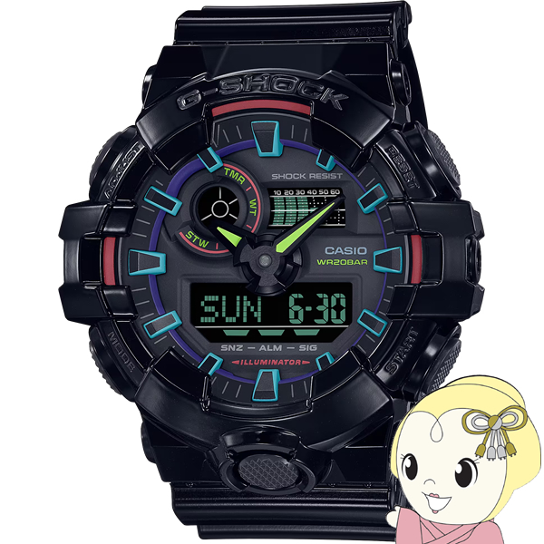 G-SHOCK CASIO カシオ Gショック Virtual Rainbow Gamer's RGB 光沢 ブラック メンズ腕時計 GA-700RGB-1AJF アナデジ 国内モデル