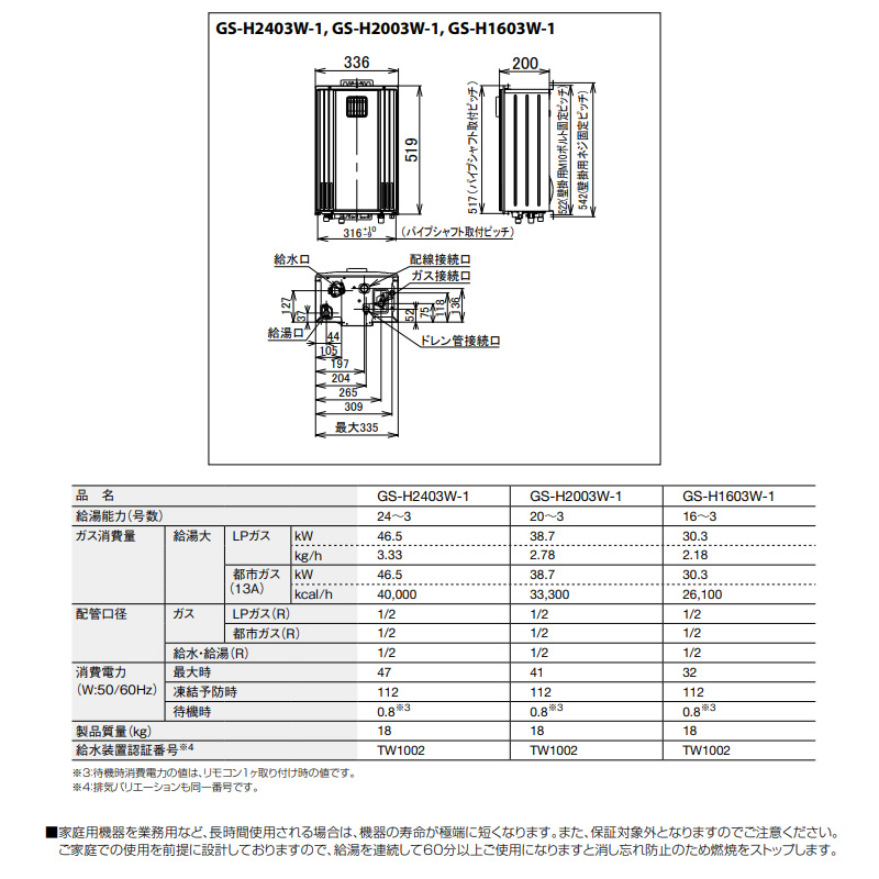 パーパス給湯器 24号（エコジョーズ、ガス給湯器）｜給湯設備｜住宅