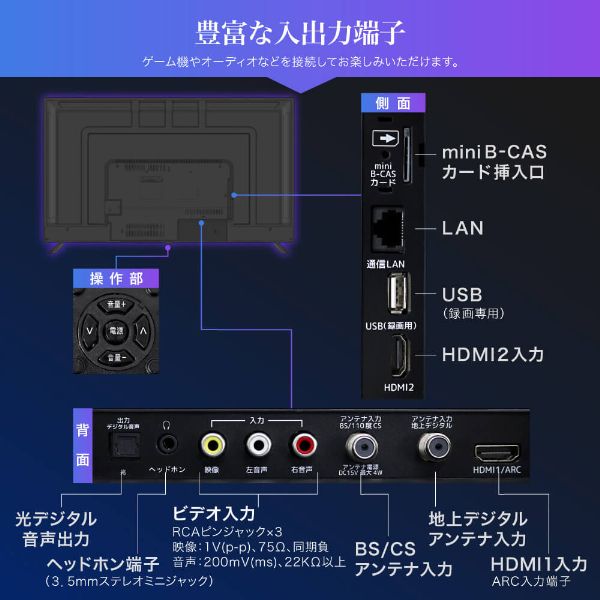 液晶テレビ 50V型 マクスゼン Wチューナー 外付けHDD録画 50インチ 