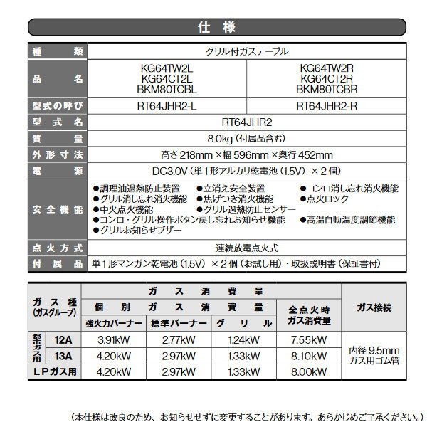 予約]【都市ガス専用】 Rinnai リンナイ グリル付 ガステーブル 右強火