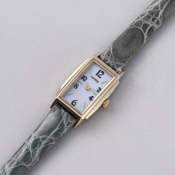 腕時計 レディース ソーラー LCREA（ルクレア） RECTANGLE（レクタングル） ワニ革ベルト イエローゴールド 日本製  LC2002-GPCSA