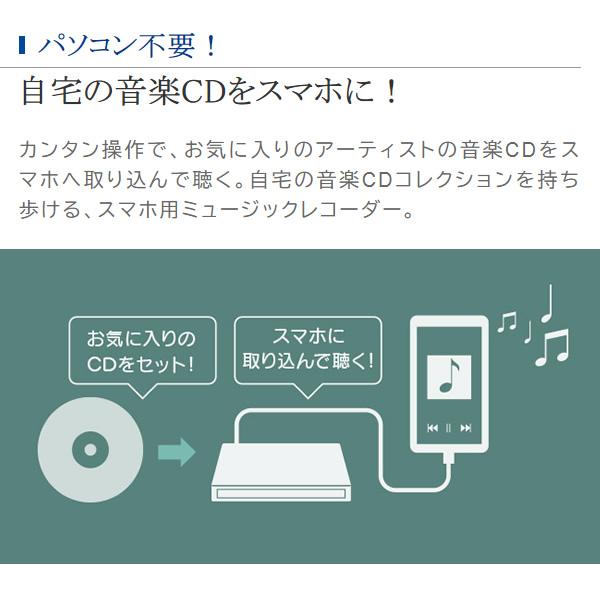 スマホ用CDレコーダ 「スマホでCD」ケーブルモデル Android用 Logitec LDR-SM8URWH ホワイト｜gion｜03