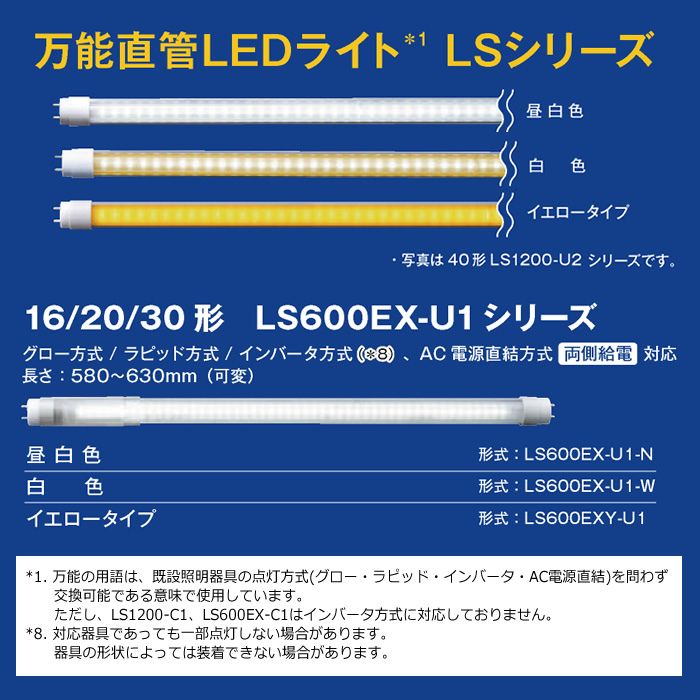 16 20 30形直管LED EZSWITCH LS600EXY-U1 グロー ラピッド インバータ