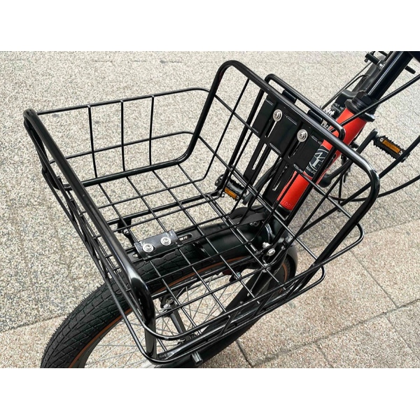 【後輪タイヤ新品！】サスペンション付き　6段変速　20インチ折りたたみ自転車　ブラック×オレンジ MYPALLAS 折りたたみ自転車 20インチ 6段変速 バスケット付 LEDライト