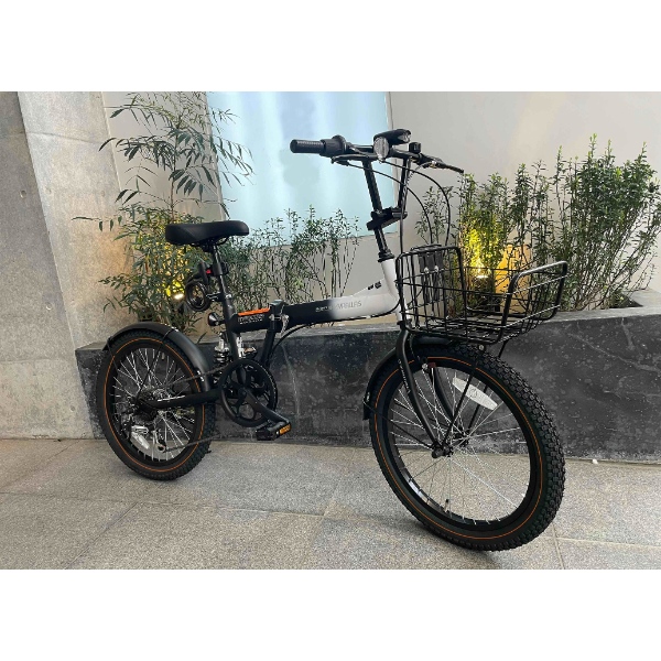 MYPALLAS 折りたたみ自転車 20インチ 6段変速 バスケット付 LEDライト 