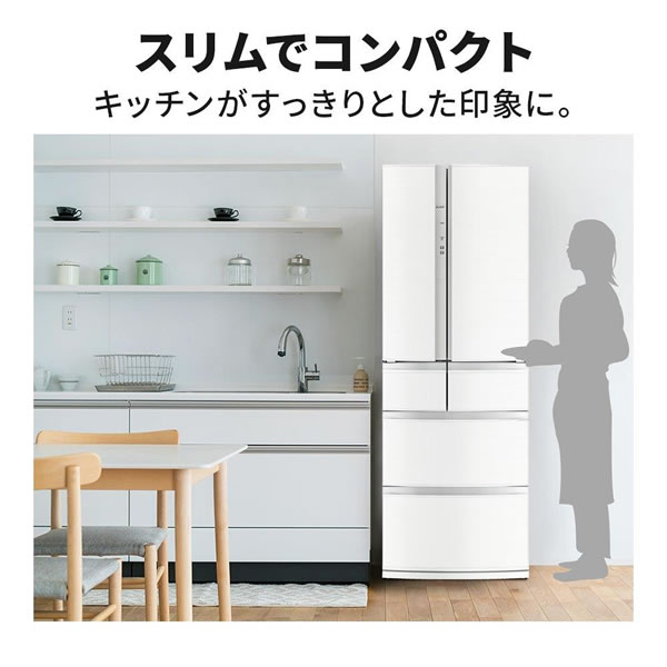 【標準設置費無料】 冷蔵庫 三菱電機 フレンチドア(観音開き) 6ドア Rシリーズ クロスホワイト MR-R46J-W スリムな幅65cm