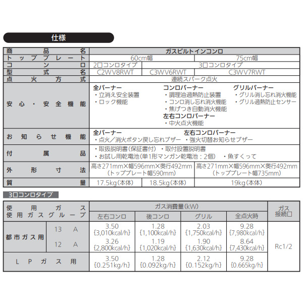 ビルトインコンロ ノーリツ NORITZ ファミ Fami N3WV6RWTP2SI 12A13A [ムーンシルバー] 都市ガス用 60cmタイプ ガラストップ 3口の画像