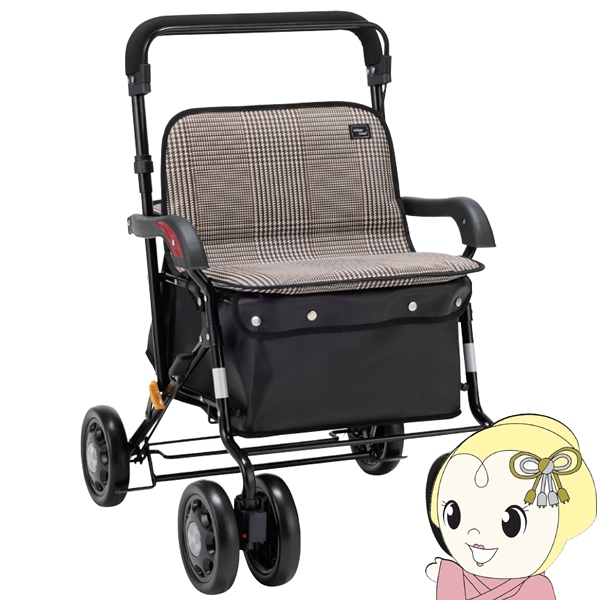 シルバーカー ボックスタイプ ワイドブル マキテック 座れる 手押し車 黒チェック NOB-42KC