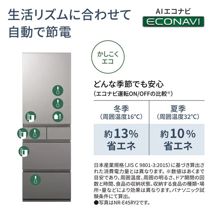 [予約 約1-2週間以降]冷蔵庫 【標準設置費込】 Panasonic パナソニック 410L 5ドア 右開き シルバー NR-E41RY2-S ぎおん | Panasonic | 05