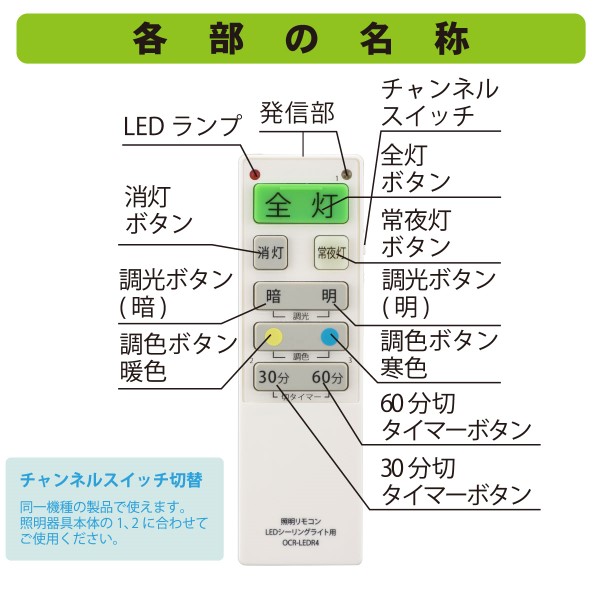 OHM（オーム電機） LEDシーリングライト用リモコン （国内6社メーカー