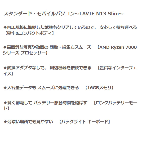 ノートパソコン NEC N1375/JAM 13.3型 SSD 512GB ポーラーブルー LAVIE N13 Slim PC-N1375JAM | LaVie | 01