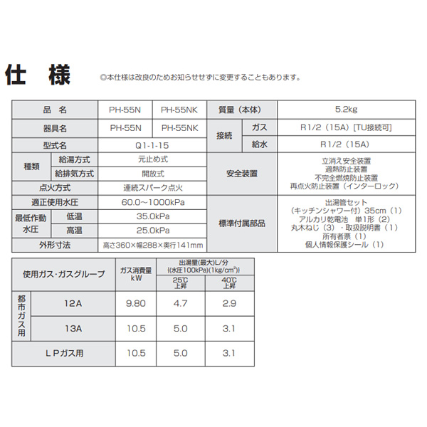 パロマ [予約]ガス湯沸かし器 元止式 湯沸器 PH-55N 都市ガス用