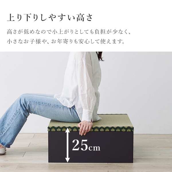 収納式 小上がり畳 60×60cm 高さ25cm 畳付き収納スツール 正方形 畳スツール ベンチ 畳ベッド 収納スツール 収納ボックス い草 萩原 ブラック | HAGiHARA | 08